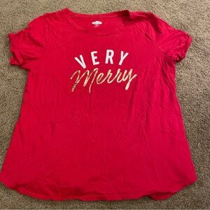 Old Navy Red 'Very Merry' Short Sleeve Tee